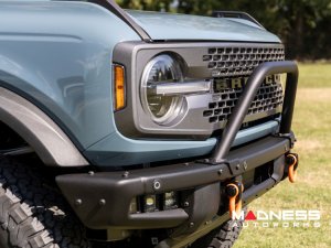 Ford Bronco Front Bumper Guard - Safari Bar - OE Modular Bumper - Rough Country - w/ 4x 3in Osram Wide Angle Lights Ford Bronco Front Bumper Guard - Safari Bar - OE Modular Bumper - Rough Country - w/ 4x 3in Osram Wide Angle Lights